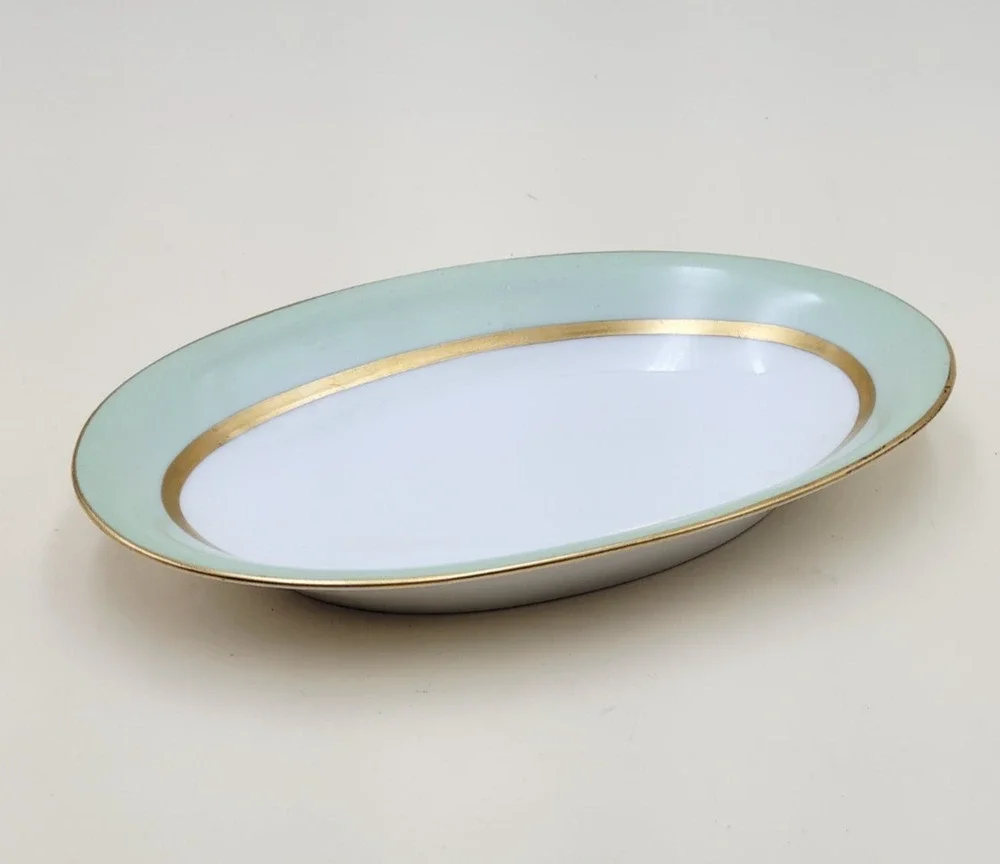 Vintage Tirschenreuth Bavaria Clyde 4245 Porcelain Oval Pickle Dish Mint Gold